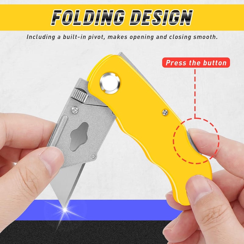Jetmore 4 Pack Folding Utility Knife with Extra 10Pcs Blades, Box Cutters for Home, Office, Warehouse, Durable Razor Knife, Box Knife, Box Opener, Small Box Cutter with Clip, Navajas de Trabajo - Image 3